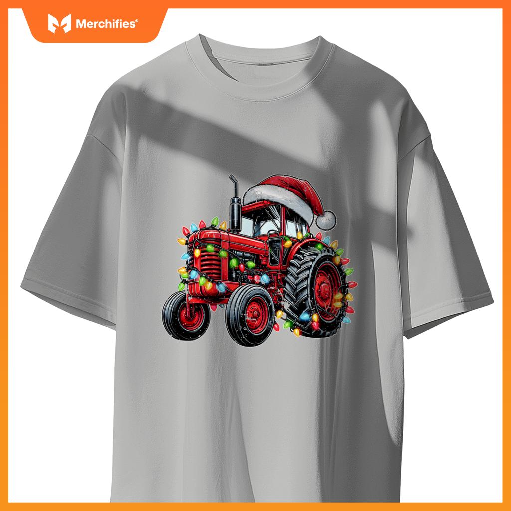 Tractor Truck Driver Farming Christmas Hat Xmas T-Shirt