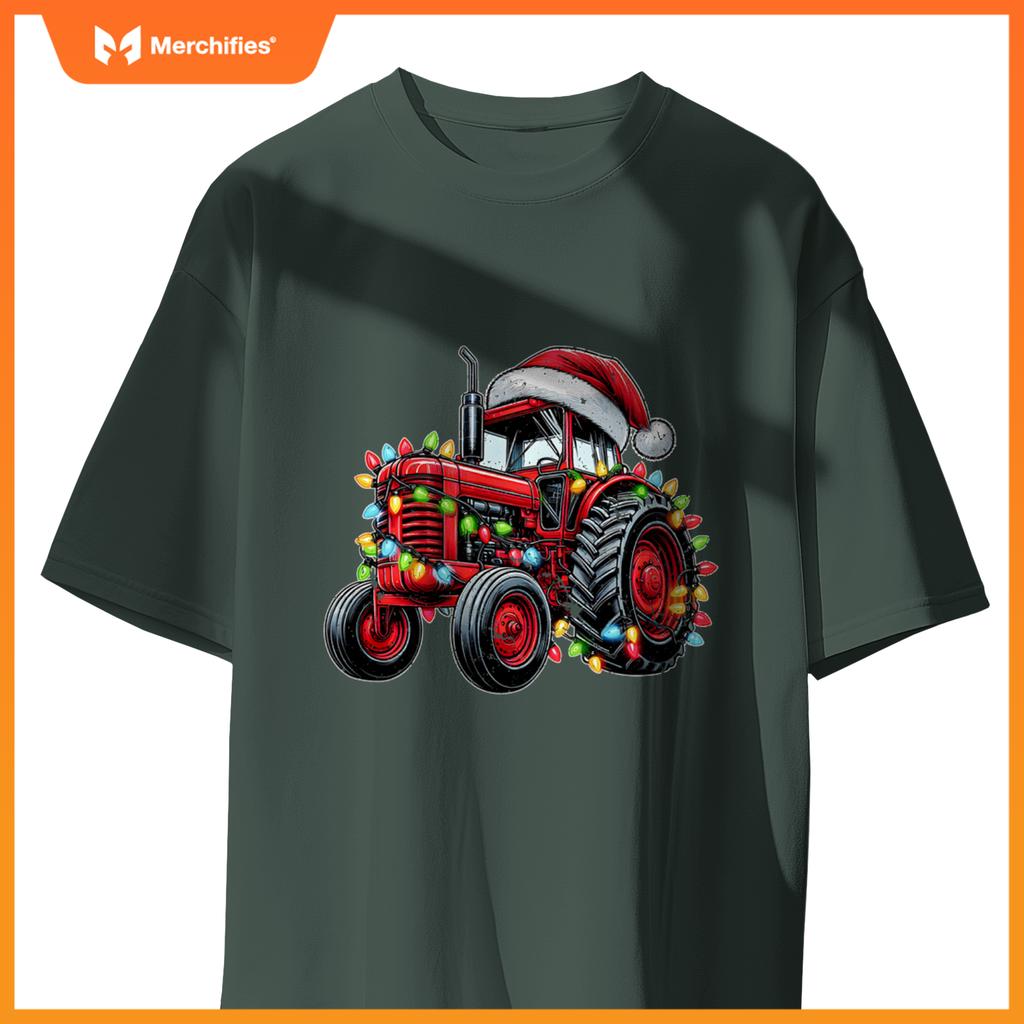 Tractor Truck Driver Farming Christmas Hat Xmas T-Shirt