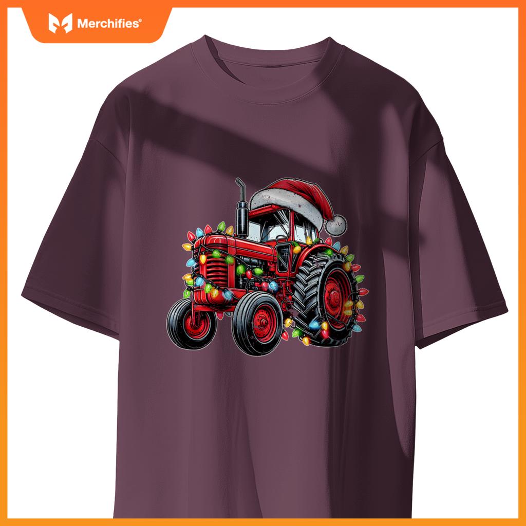 Tractor Truck Driver Farming Christmas Hat Xmas T-Shirt