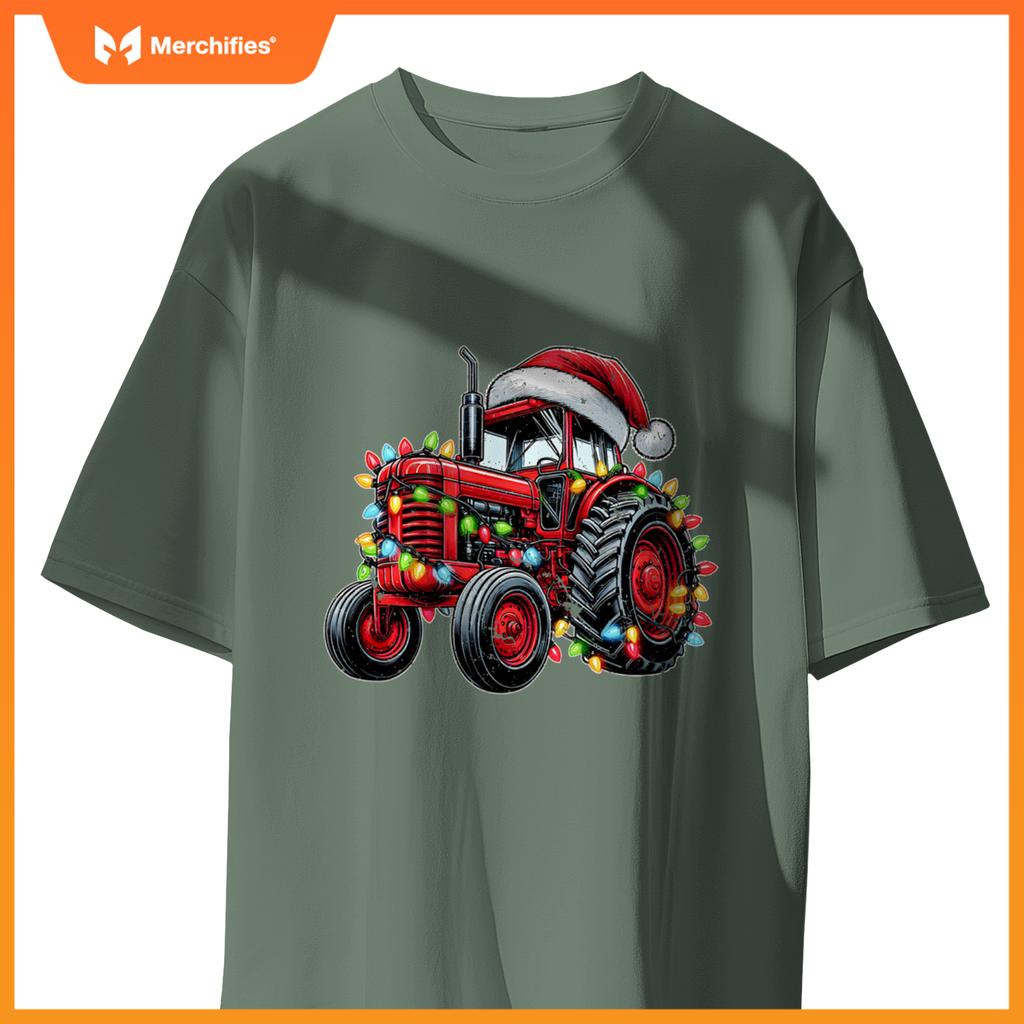 Tractor Truck Driver Farming Christmas Hat Xmas T-Shirt