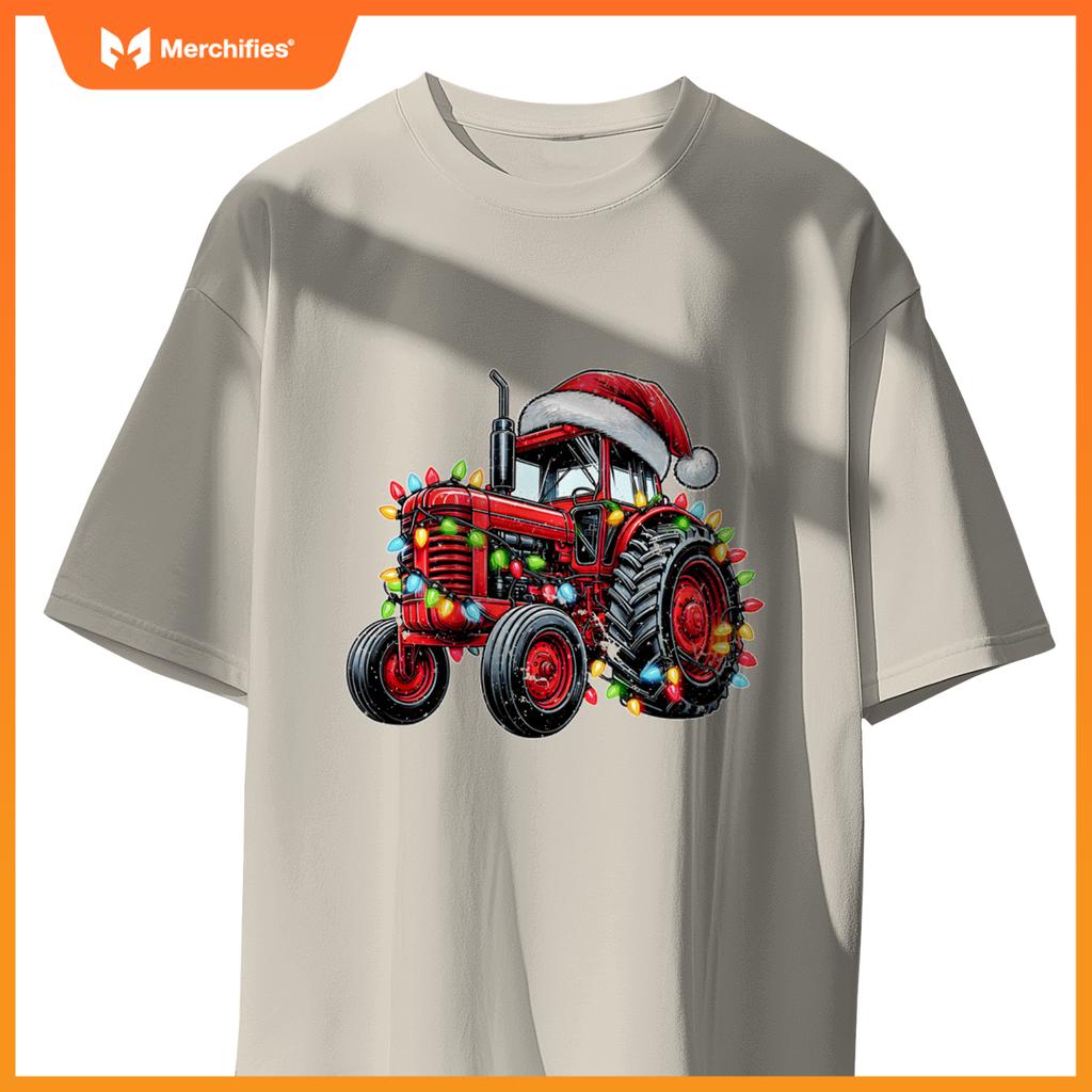 Tractor Truck Driver Farming Christmas Hat Xmas T-Shirt