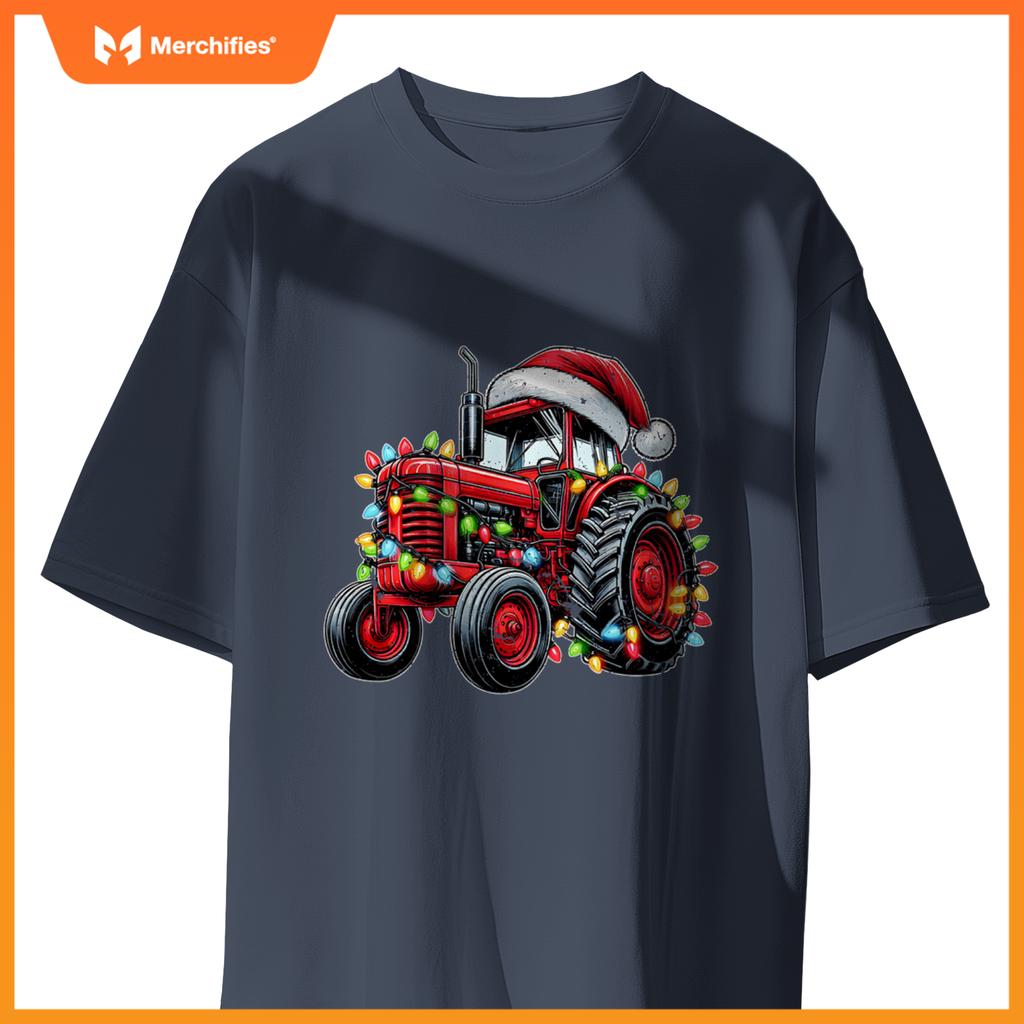 Tractor Truck Driver Farming Christmas Hat Xmas T-Shirt