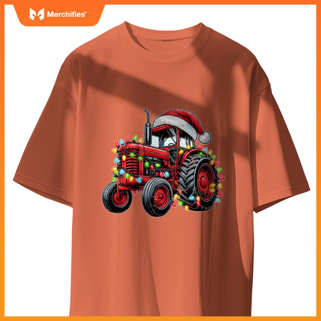 Tractor Truck Driver Farming Christmas Hat Xmas T-Shirt