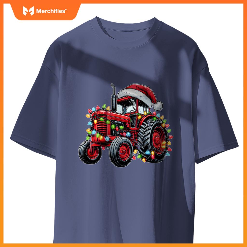 Tractor Truck Driver Farming Christmas Hat Xmas T-Shirt