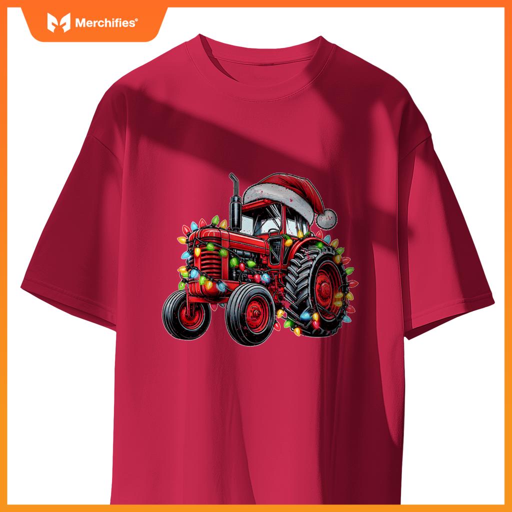 Tractor Truck Driver Farming Christmas Hat Xmas T-Shirt