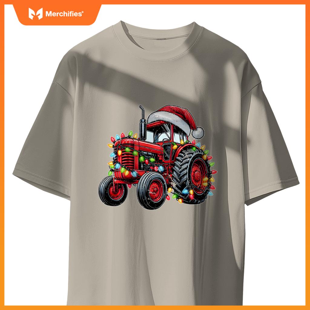 Tractor Truck Driver Farming Christmas Hat Xmas T-Shirt