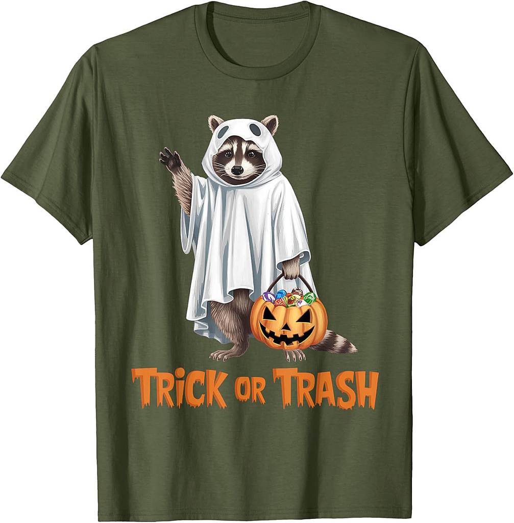Trick Or Trash Funny Raccoon Ghost Halloween Racoon T-Shirt