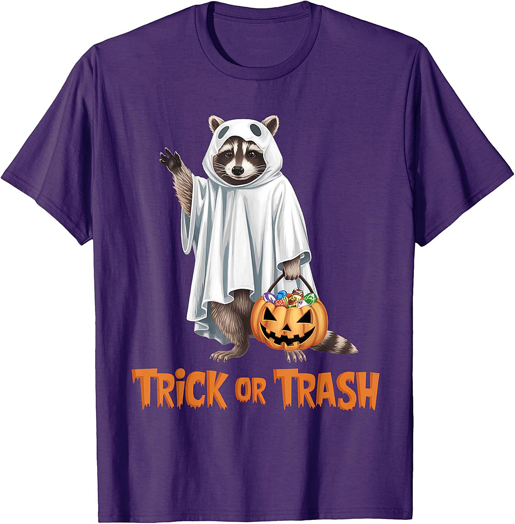 Trick Or Trash Funny Raccoon Ghost Halloween Racoon T-Shirt