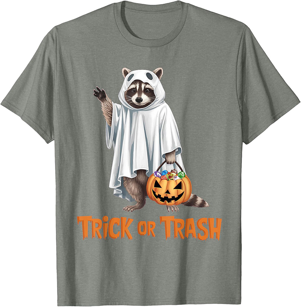 Trick Or Trash Funny Raccoon Ghost Halloween Racoon T-Shirt