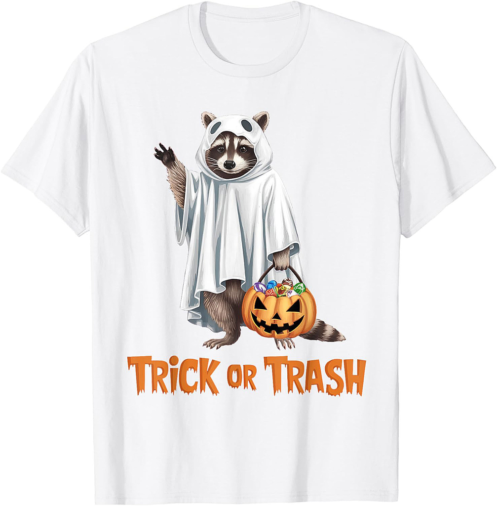 Trick Or Trash Funny Raccoon Ghost Halloween Racoon T-Shirt