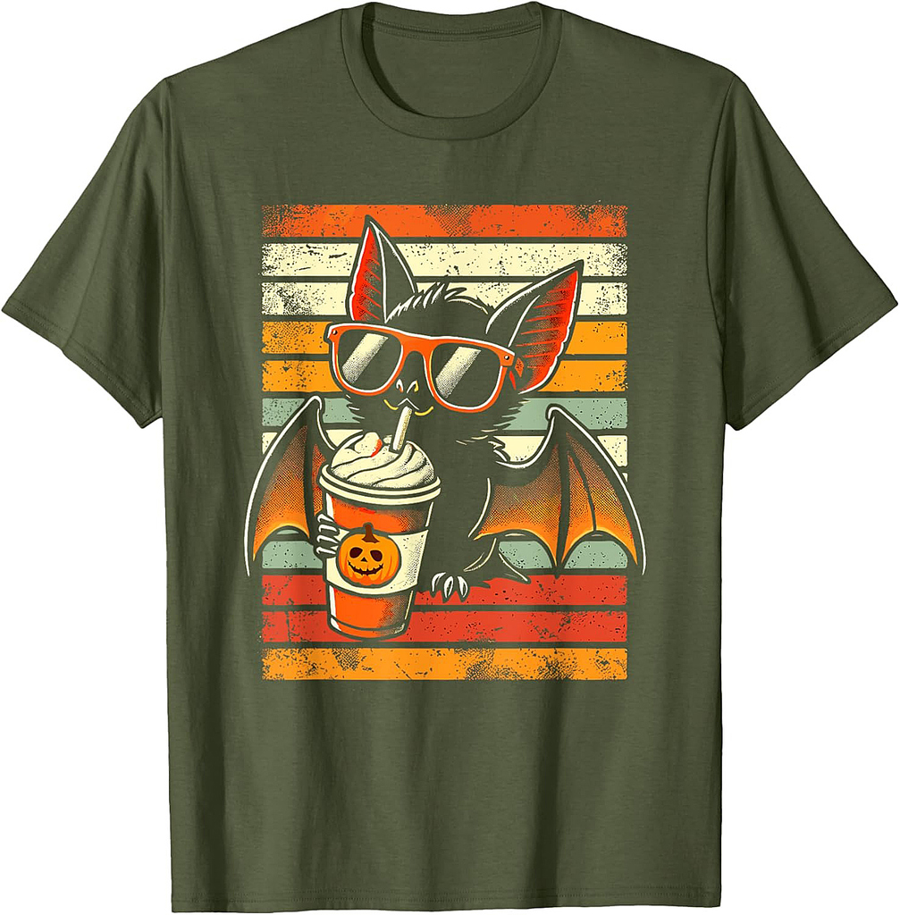 Trick or Treat Cute Bat Hipster Latte Funny Halloween Bat T-Shirt