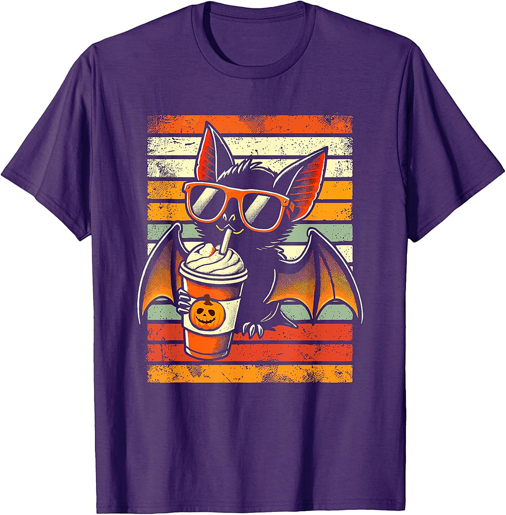 Trick or Treat Cute Bat Hipster Latte Funny Halloween Bat T-Shirt