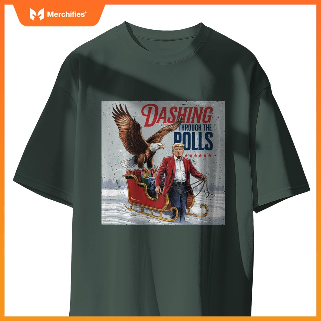 Trump Dashing Through the Polls Eagle USA American Patriotic T-Shirt