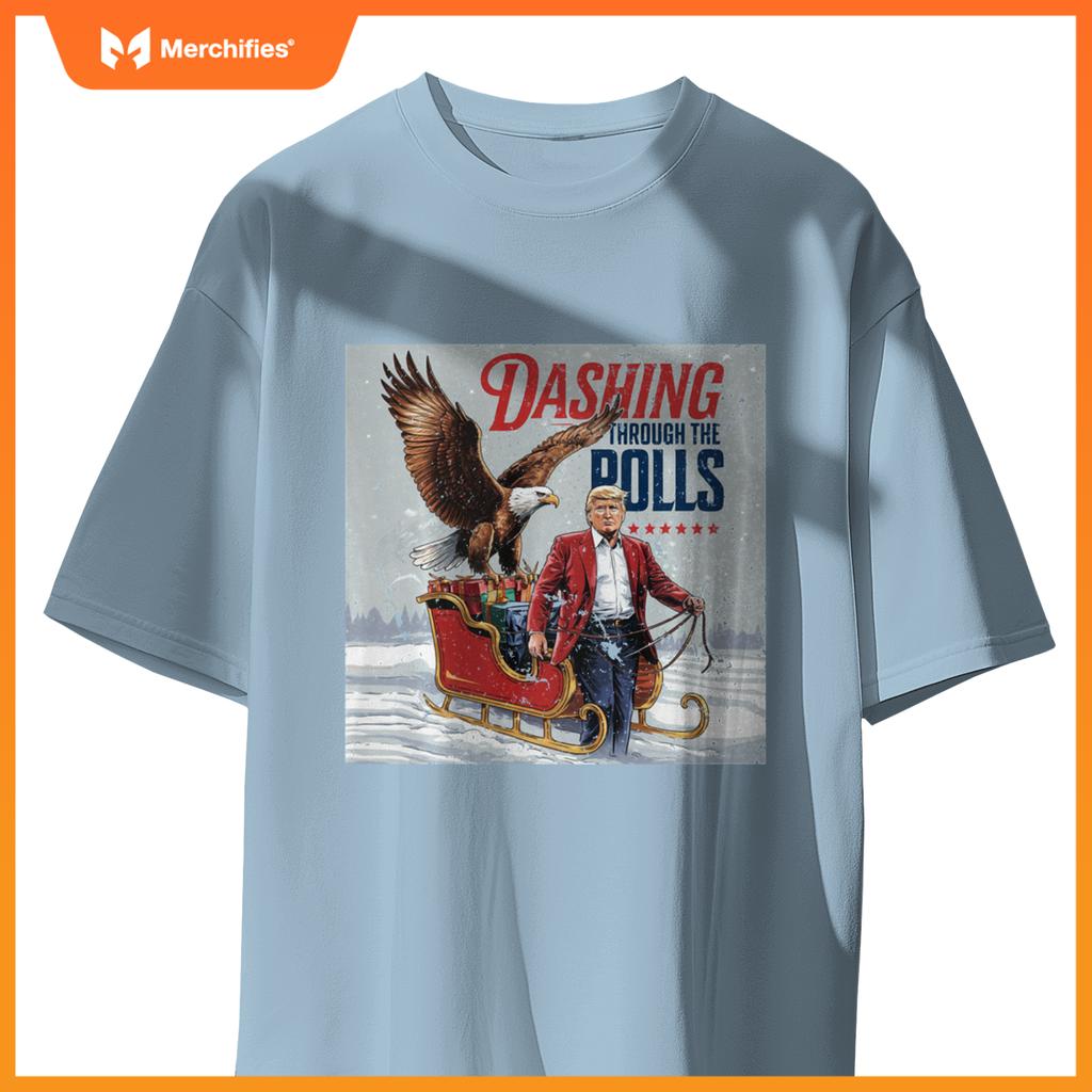 Trump Dashing Through the Polls Eagle USA American Patriotic T-Shirt