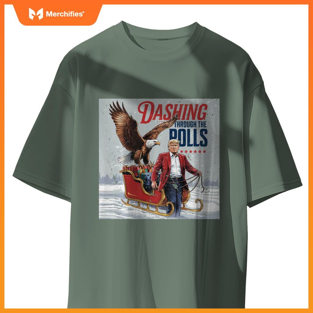 Trump Dashing Through the Polls Eagle USA American Patriotic T-Shirt