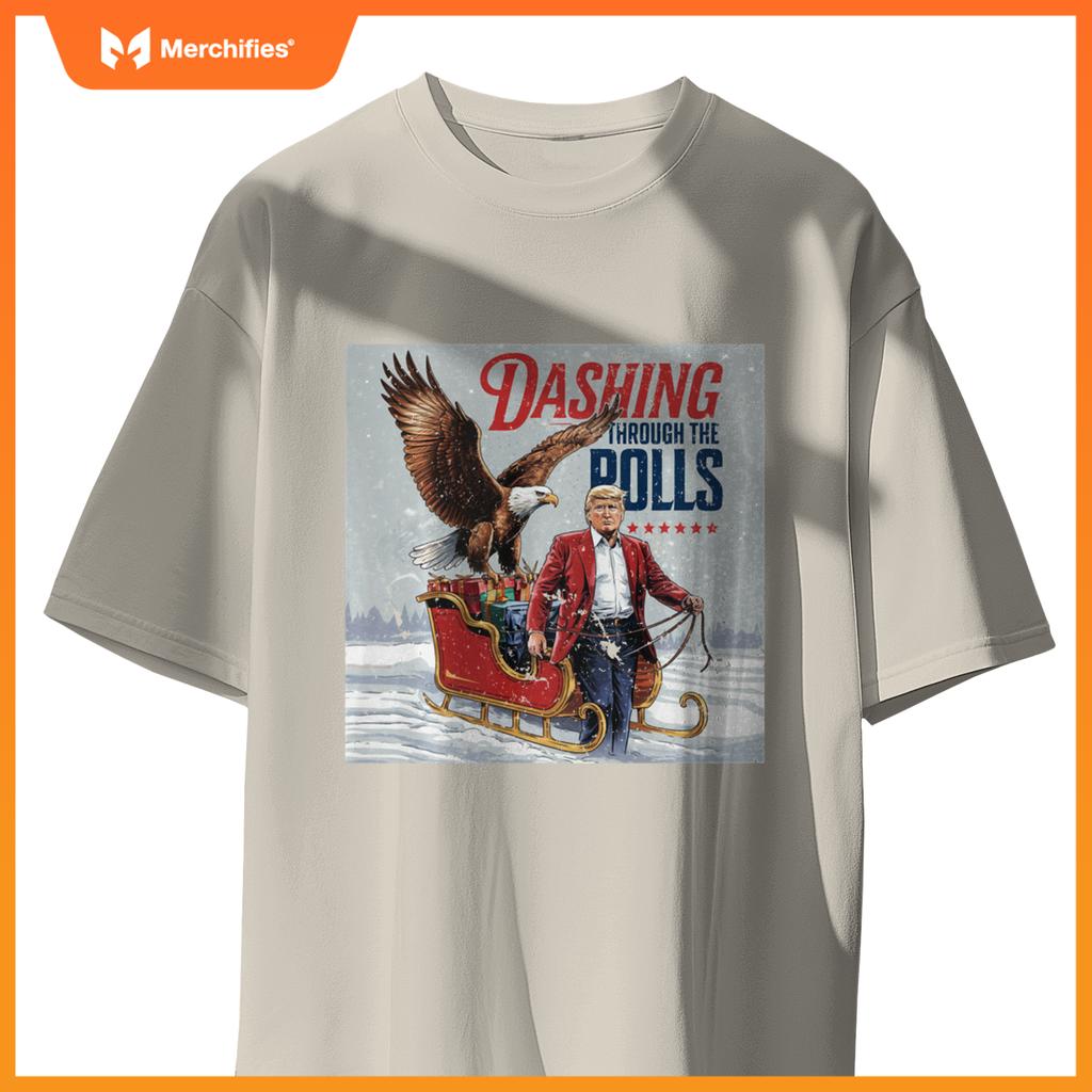 Trump Dashing Through the Polls Eagle USA American Patriotic T-Shirt