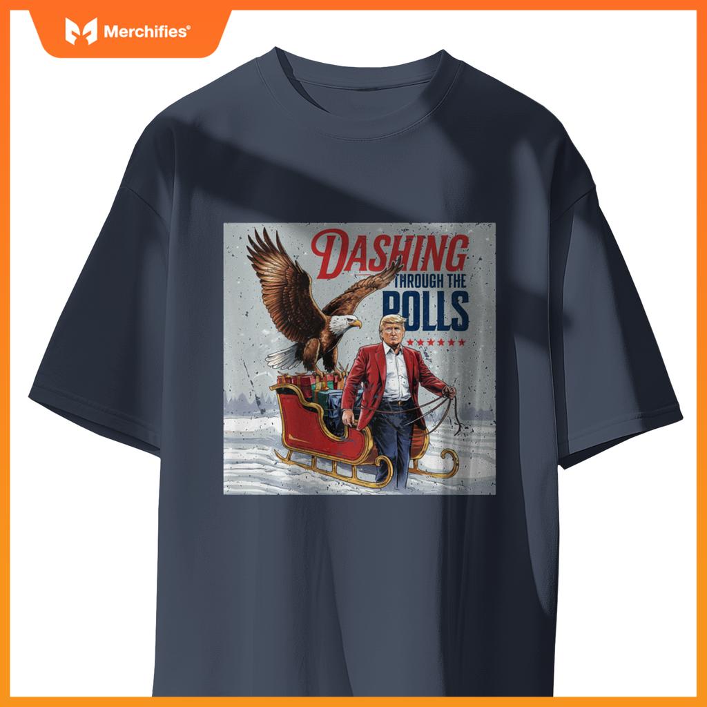 Trump Dashing Through the Polls Eagle USA American Patriotic T-Shirt