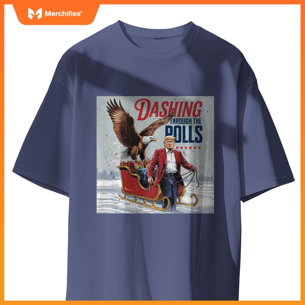 Trump Dashing Through the Polls Eagle USA American Patriotic T-Shirt