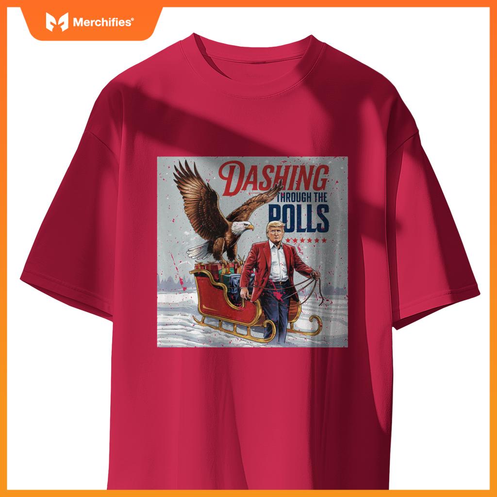 Trump Dashing Through the Polls Eagle USA American Patriotic T-Shirt