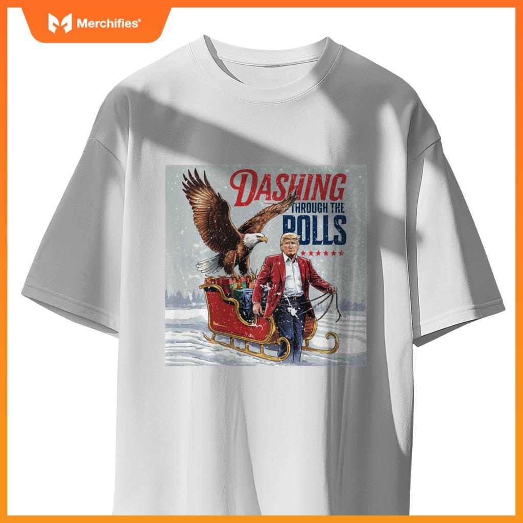 Trump Dashing Through the Polls Eagle USA American Patriotic T-Shirt