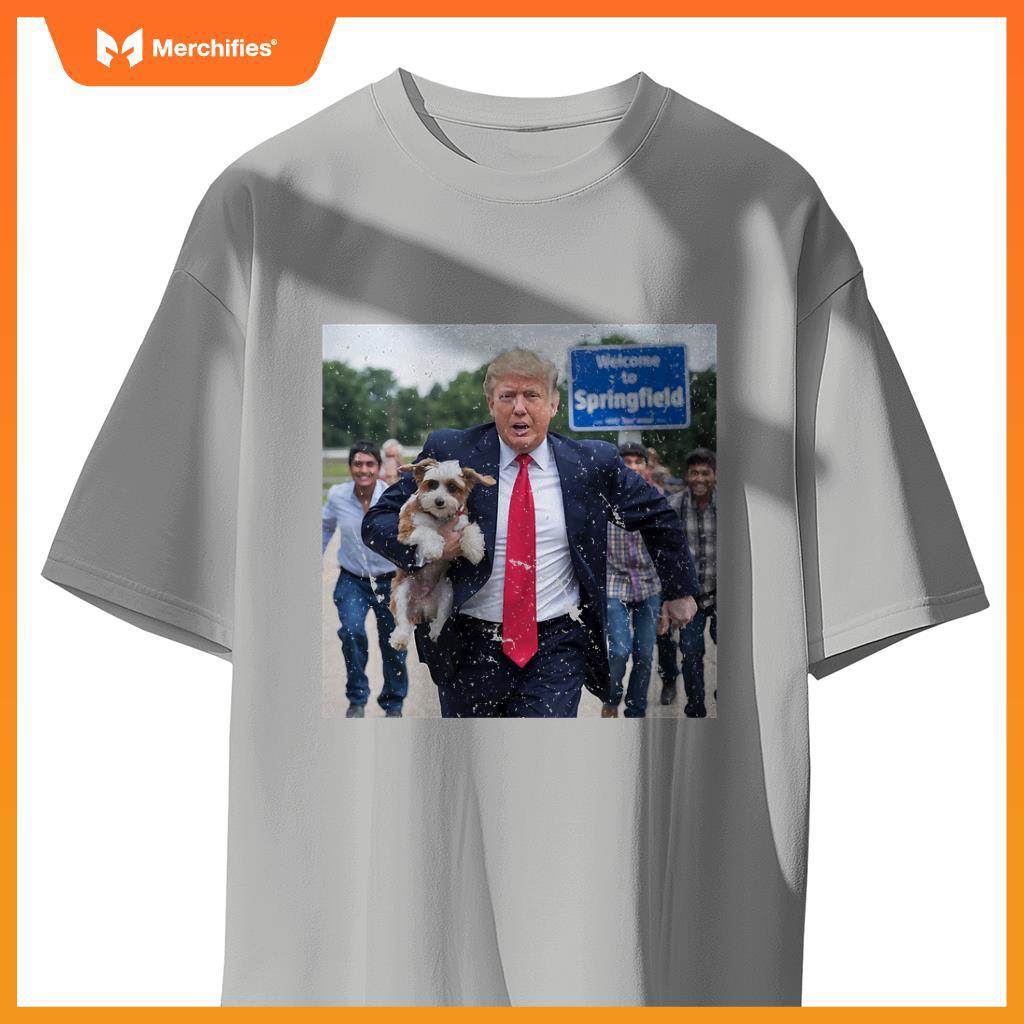 Trump Saving A Dog Funny Eating Dogs Political Humor Photo T-Shirt