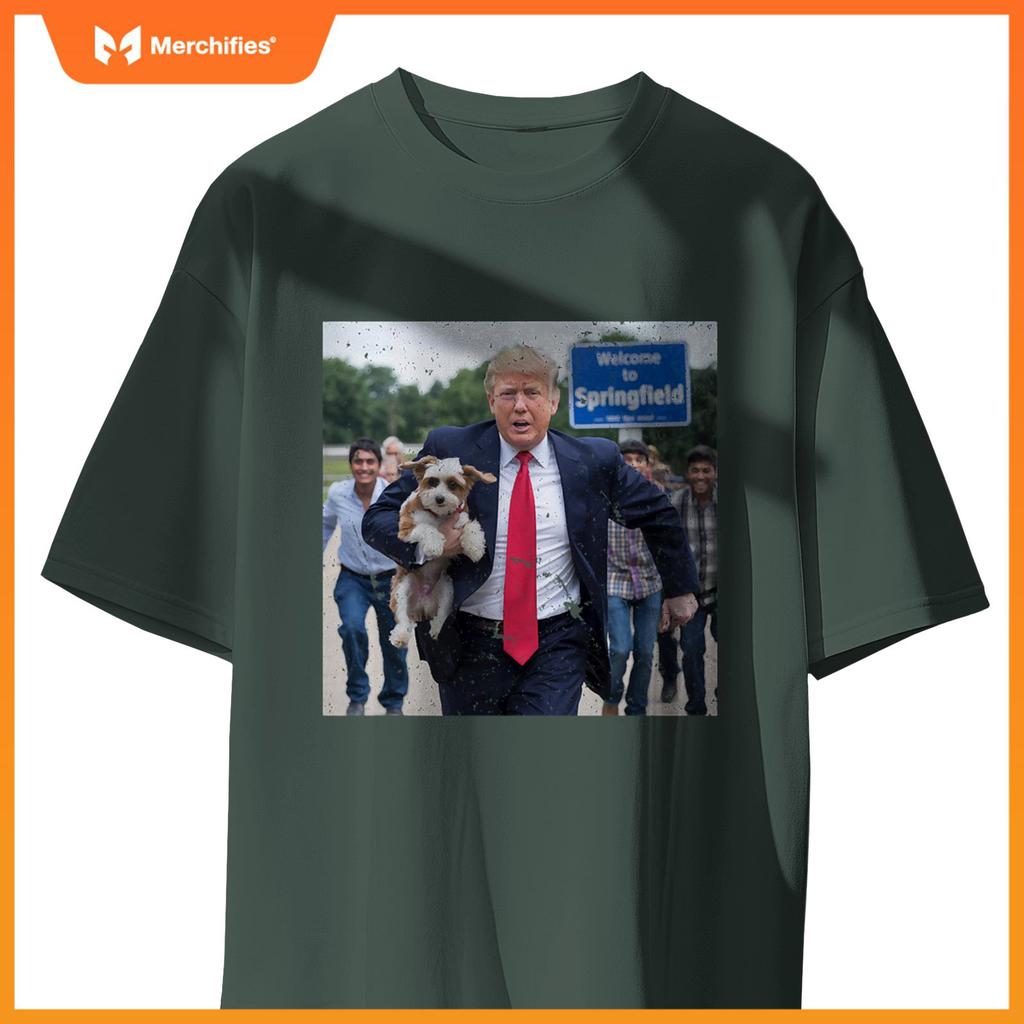 Trump Saving A Dog Funny Eating Dogs Political Humor Photo T-Shirt
