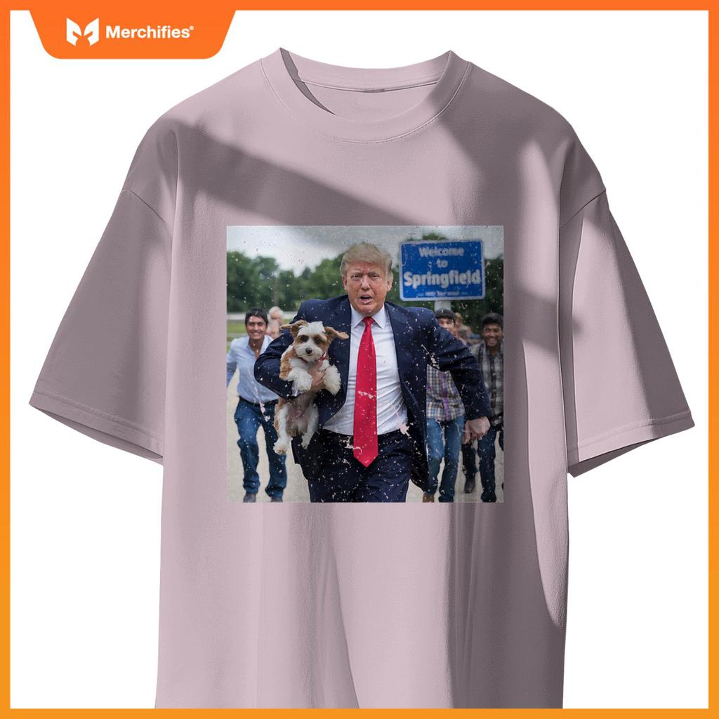 Trump Saving A Dog Funny Eating Dogs Political Humor Photo T-Shirt
