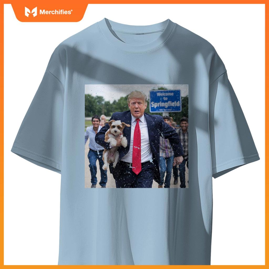 Trump Saving A Dog Funny Eating Dogs Political Humor Photo T-Shirt