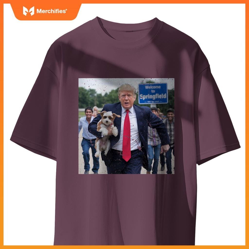 Trump Saving A Dog Funny Eating Dogs Political Humor Photo T-Shirt