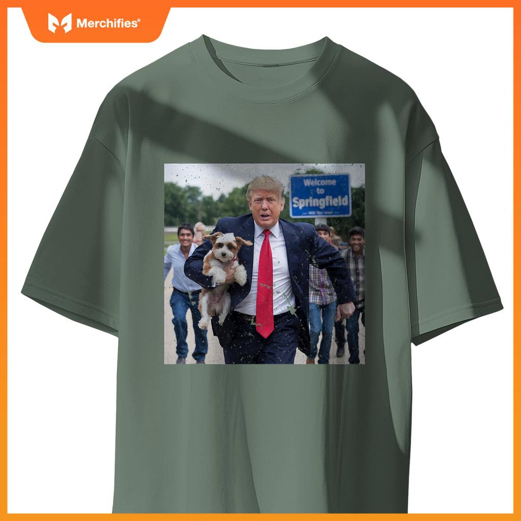 Trump Saving A Dog Funny Eating Dogs Political Humor Photo T-Shirt