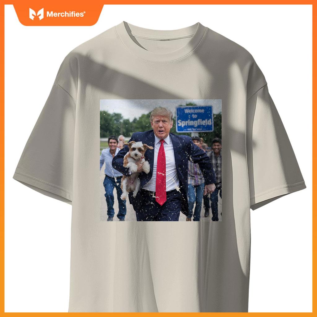 Trump Saving A Dog Funny Eating Dogs Political Humor Photo T-Shirt