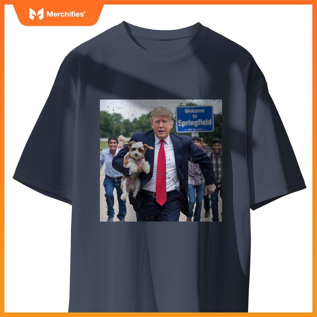 Trump Saving A Dog Funny Eating Dogs Political Humor Photo T-Shirt