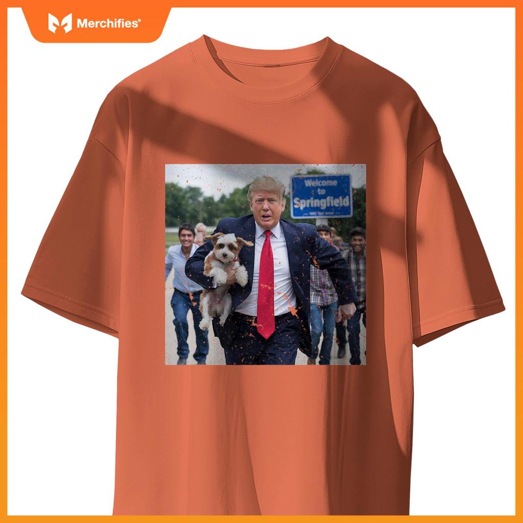 Trump Saving A Dog Funny Eating Dogs Political Humor Photo T-Shirt