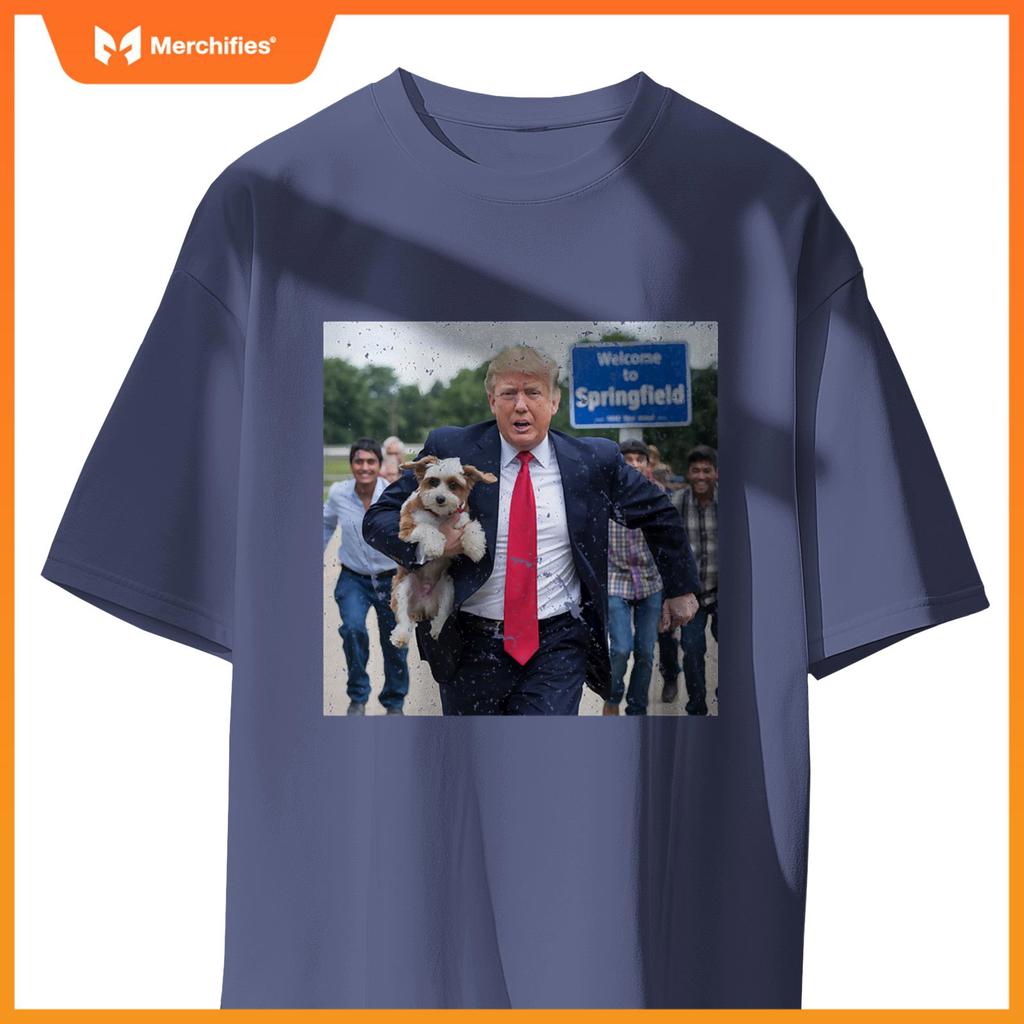 Trump Saving A Dog Funny Eating Dogs Political Humor Photo T-Shirt