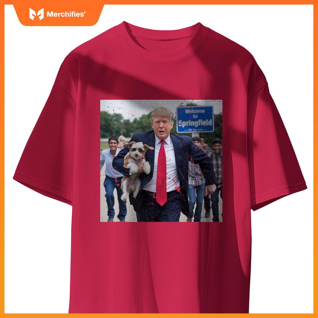 Trump Saving A Dog Funny Eating Dogs Political Humor Photo T-Shirt