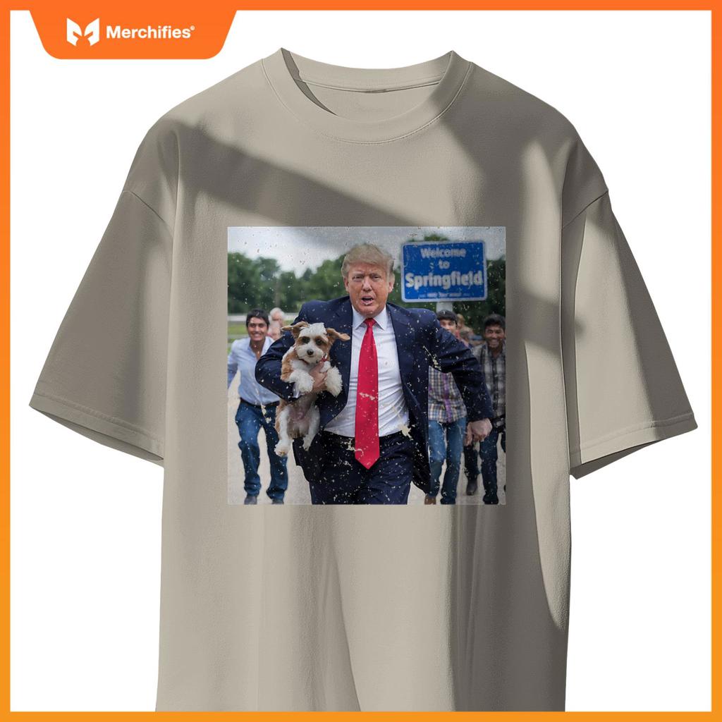 Trump Saving A Dog Funny Eating Dogs Political Humor Photo T-Shirt