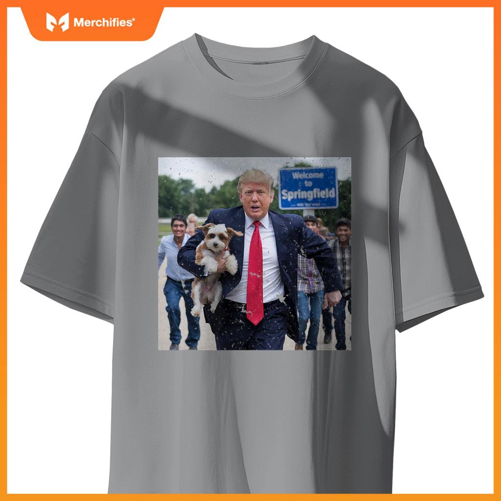 Trump Saving A Dog Funny Eating Dogs Political Humor Photo T-Shirt
