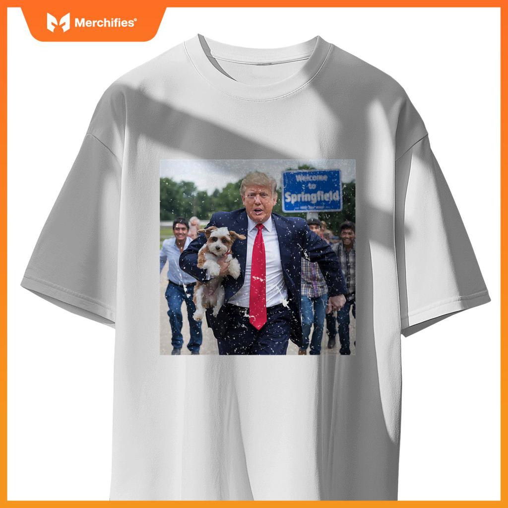 Trump Saving A Dog Funny Eating Dogs Political Humor Photo T-Shirt