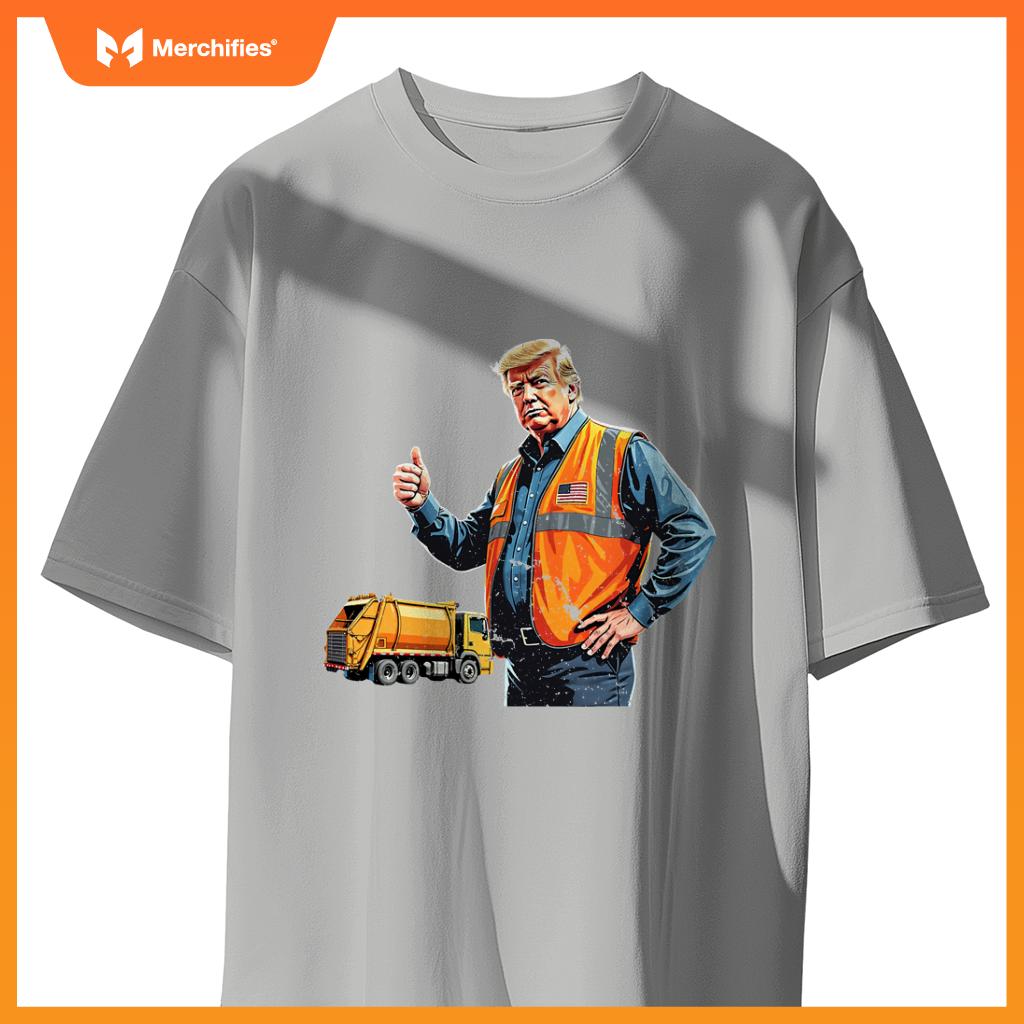 Trump Thumbs Up Garbage Truck Worker American Flag Vest T-Shirt
