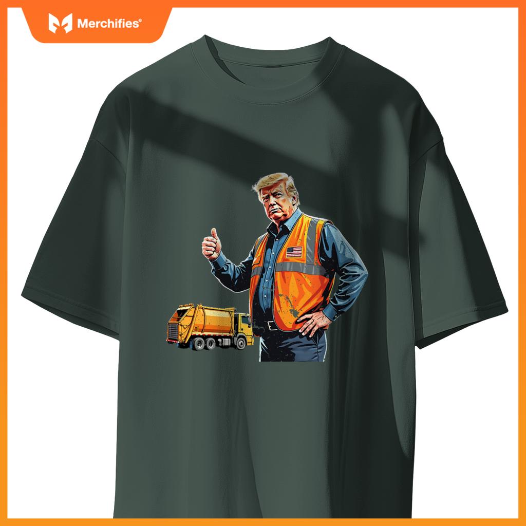 Trump Thumbs Up Garbage Truck Worker American Flag Vest T-Shirt