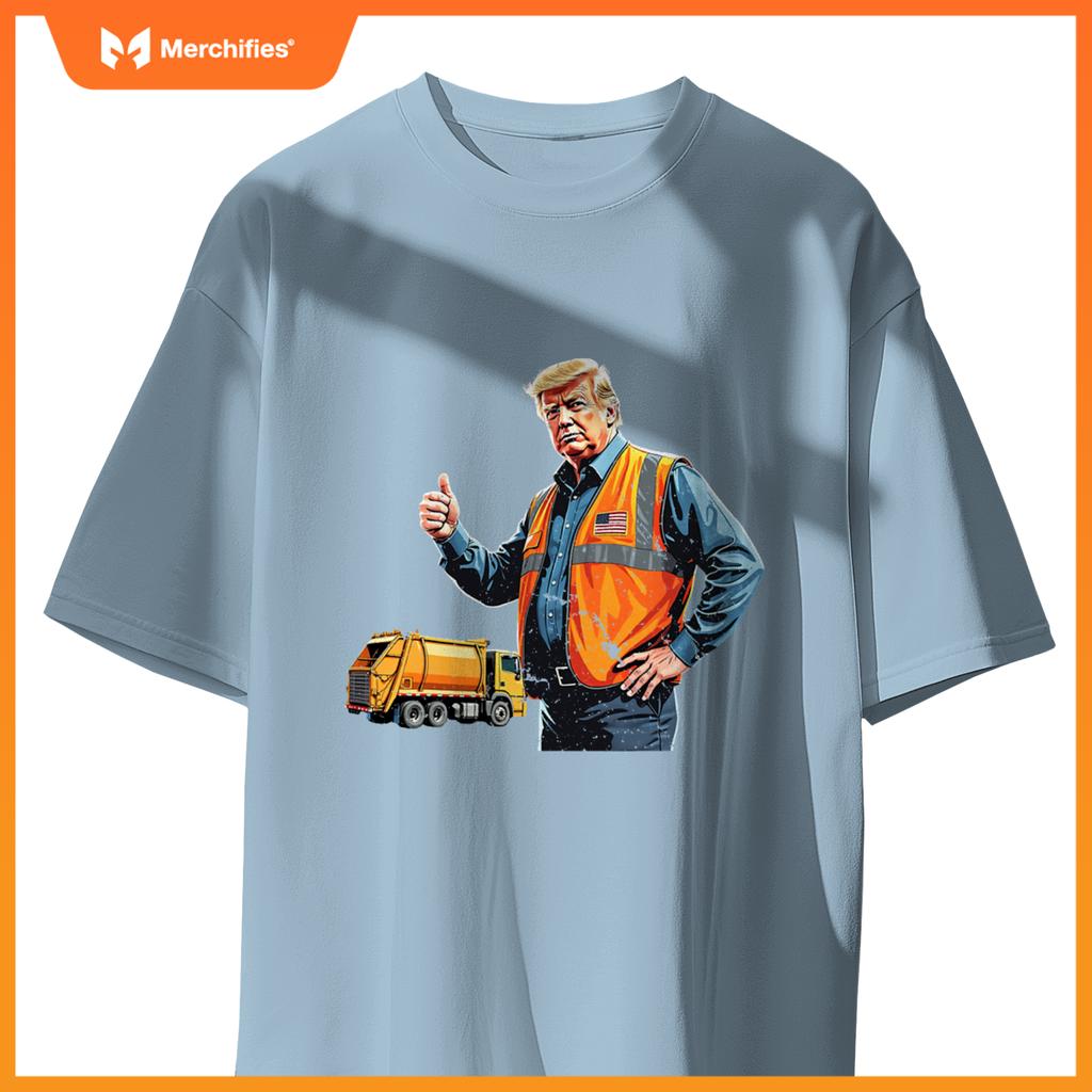Trump Thumbs Up Garbage Truck Worker American Flag Vest T-Shirt