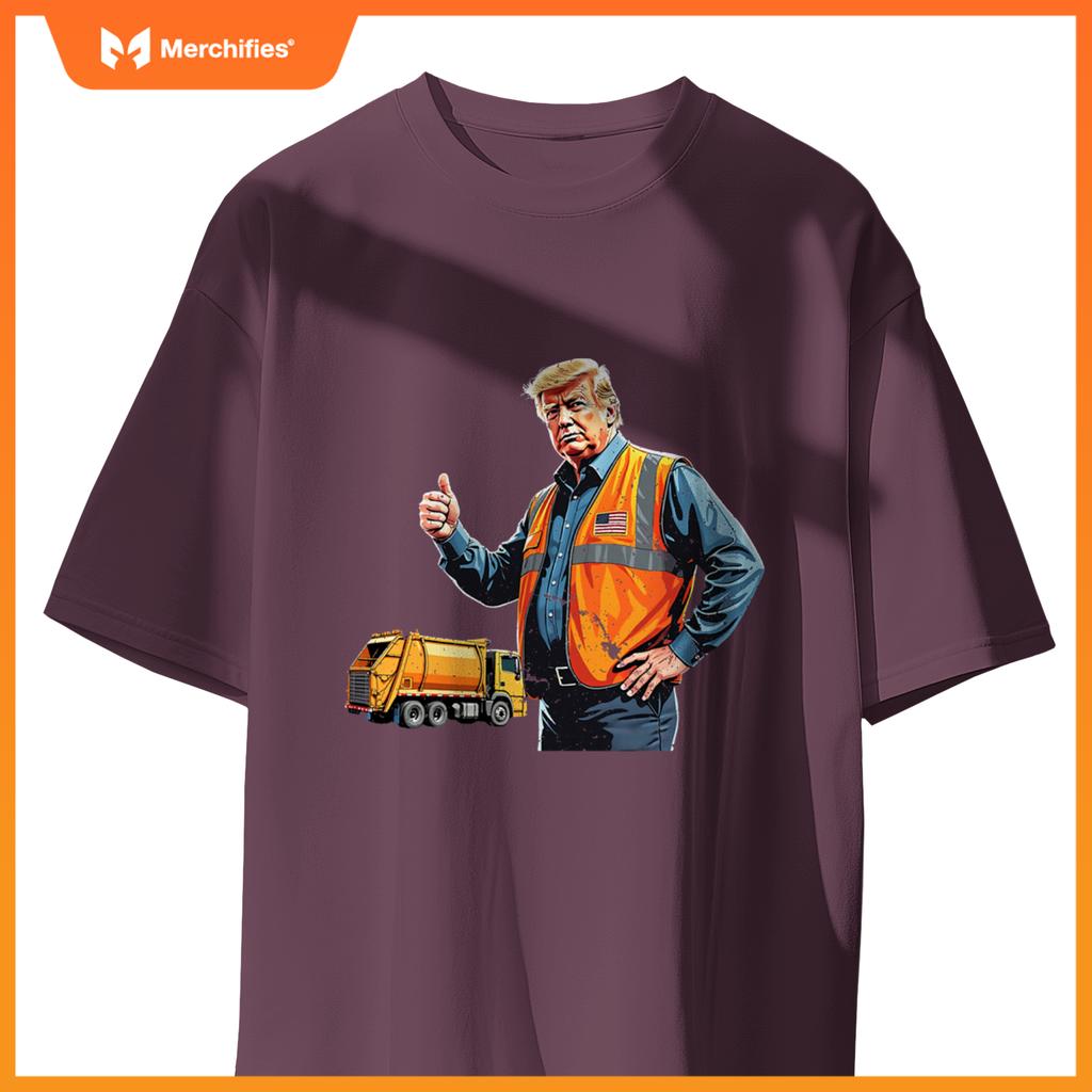Trump Thumbs Up Garbage Truck Worker American Flag Vest T-Shirt