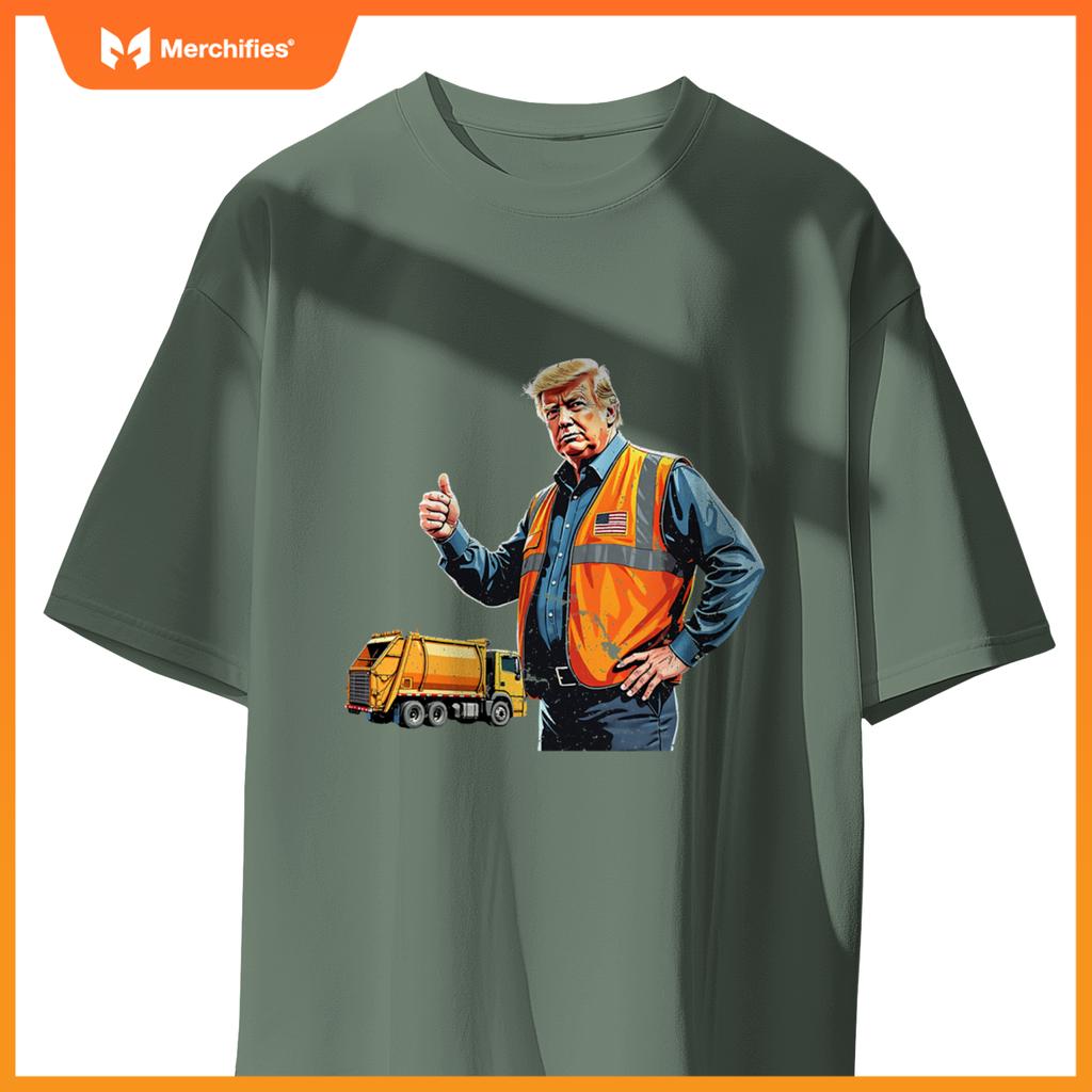 Trump Thumbs Up Garbage Truck Worker American Flag Vest T-Shirt