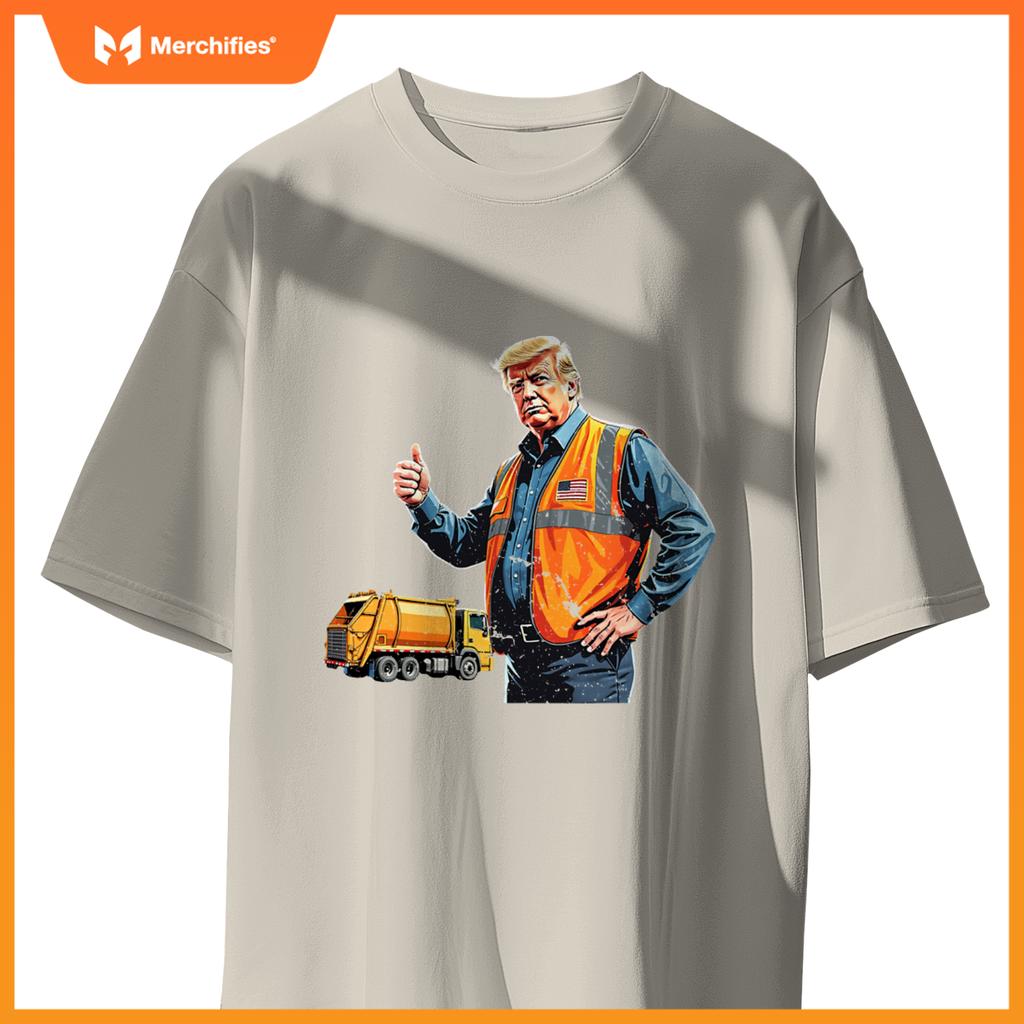 Trump Thumbs Up Garbage Truck Worker American Flag Vest T-Shirt