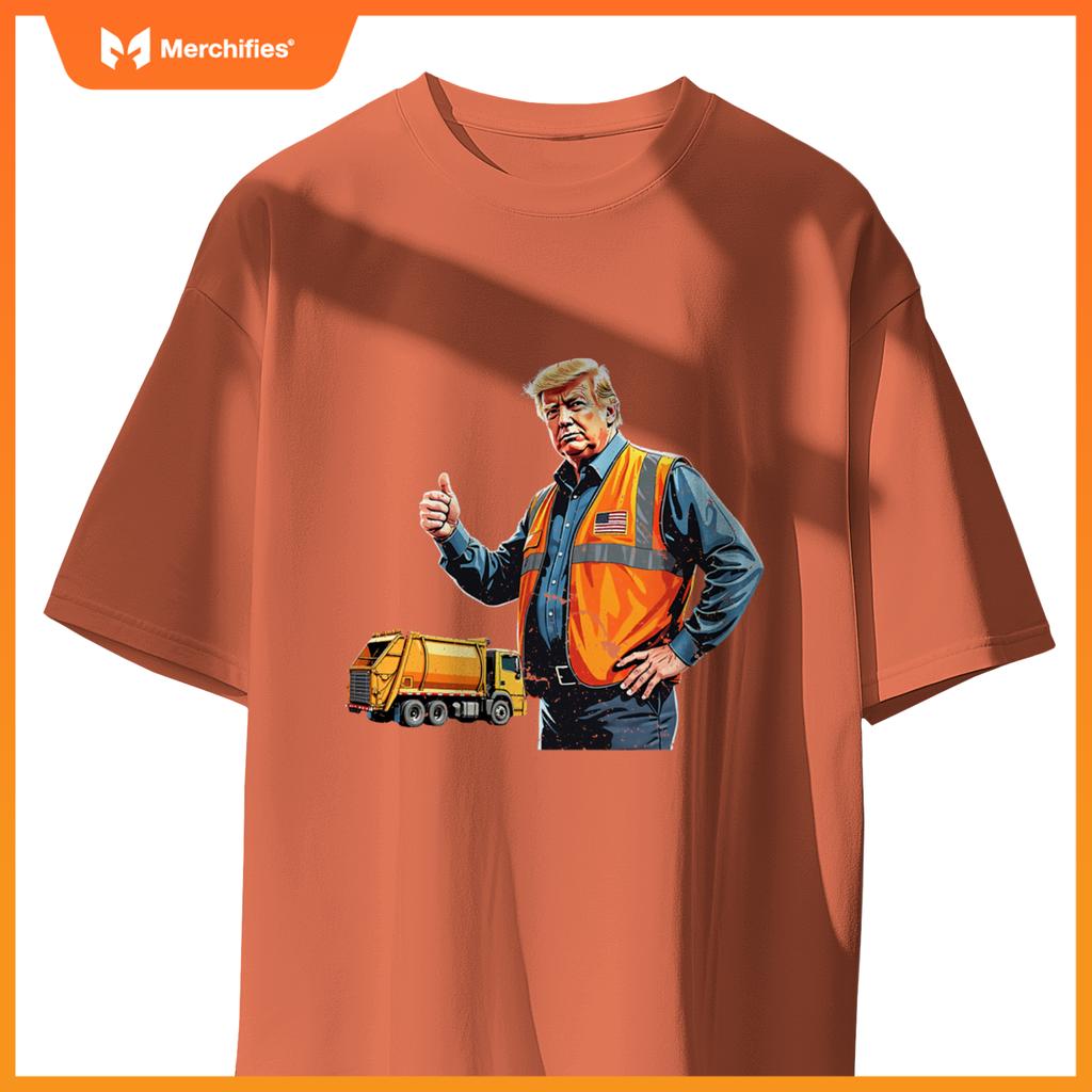 Trump Thumbs Up Garbage Truck Worker American Flag Vest T-Shirt