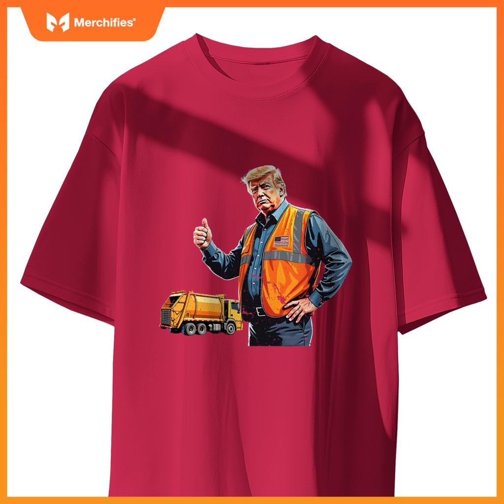 Trump Thumbs Up Garbage Truck Worker American Flag Vest T-Shirt