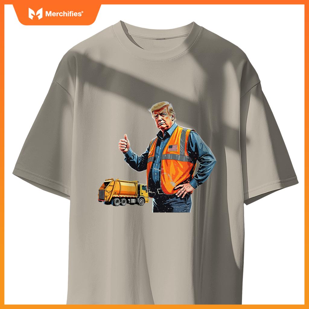 Trump Thumbs Up Garbage Truck Worker American Flag Vest T-Shirt