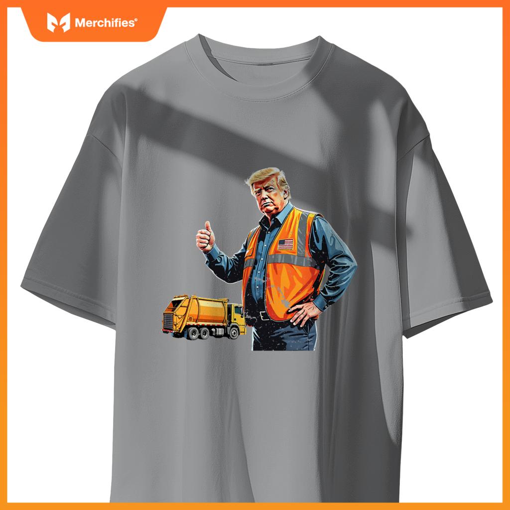 Trump Thumbs Up Garbage Truck Worker American Flag Vest T-Shirt