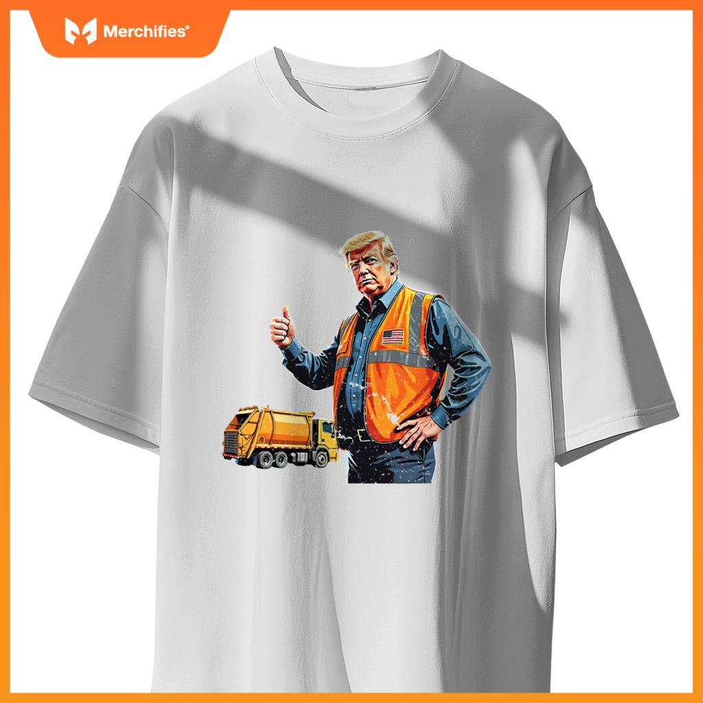 Trump Thumbs Up Garbage Truck Worker American Flag Vest T-Shirt