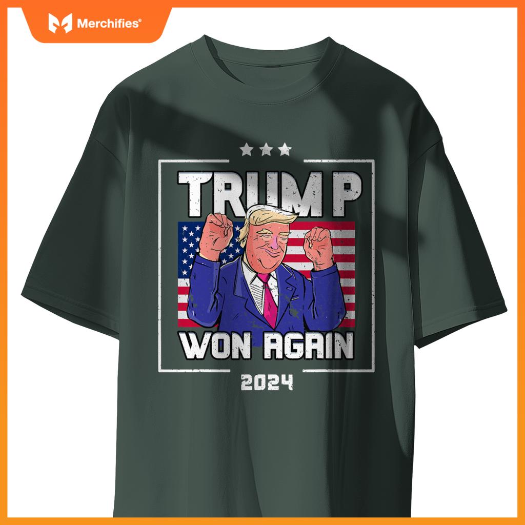 Trump Won Again 2024 Patriotic Victory Celebration T-Shirt